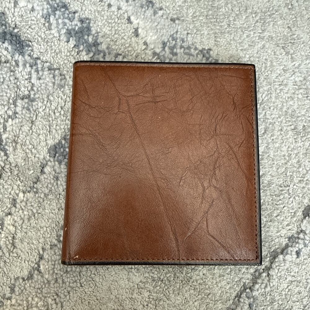 Vtg 1980s Amity Men's Cowhide Leather Bifold Wallet Textured Burgundy Retro Slim